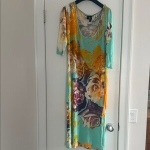 Just Cavalli viscose Turquoise and Gold Floral Dress size 44